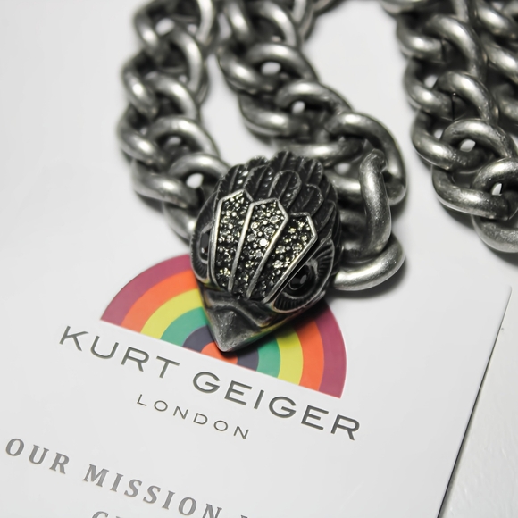 🦅New Kurt Geiger London Pavé Eagle Head Genuine Durable Chain Necklace Silver - Picture 4 of 7